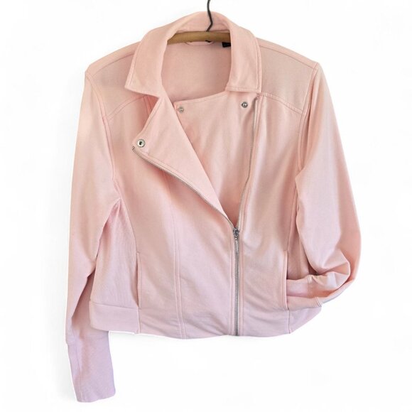H By Halston Womens Light Pink Cotton Blend Moto Jacket Size 12 - Picture 2 of 11
